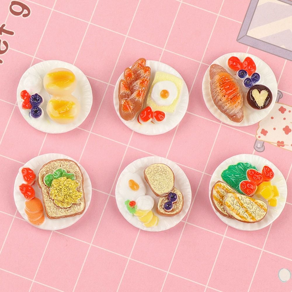 Kids Outdoor Kitchen Accessories - ドールハウス-ミニチュア食品シミュレーションモデル,カラフルな樹脂製朝食盛り合わせ,子供用キッチンアクセサリー,クリエイティブ