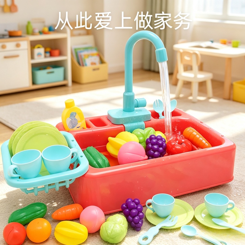 Kids Outdoor Kitchen Accessories - キッチンおもちゃ プラスチック製食器洗いシンクセット、子供向けごっこ遊び家事キット 早期教育玩具