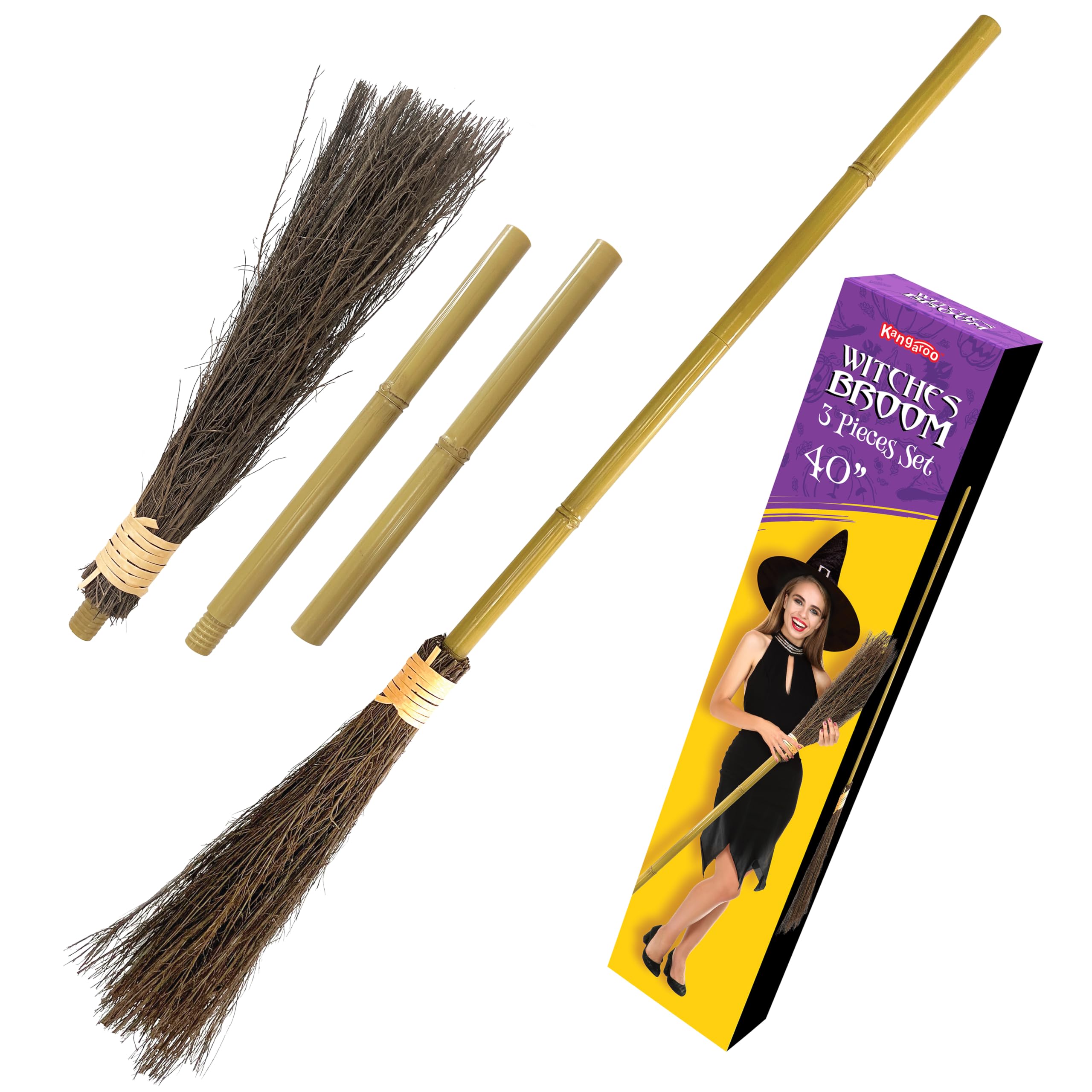 Kids Outdoor Broom - カンガルー 40インチ バンブー製魔女のほうき 子供、ティーン、大人向け 魔法の杖 魔女のほうき