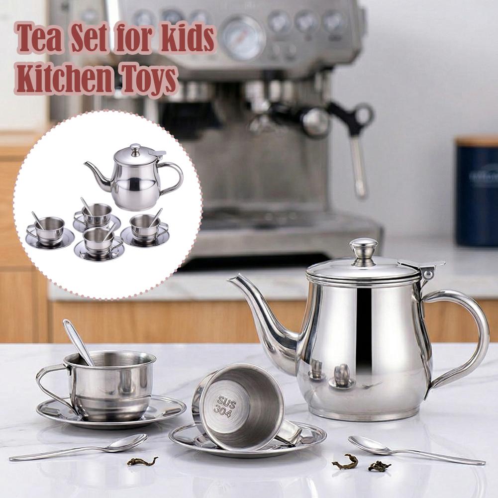 キッズステンレススチールティーセットごっこ遊びキッチンおもち - Kids Outdoor Kitchen Accessories のレビューと価格